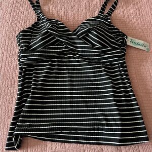 Black and White Striped Women's swim  Top